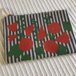 Clare V. Striped floral linen cotton clutch